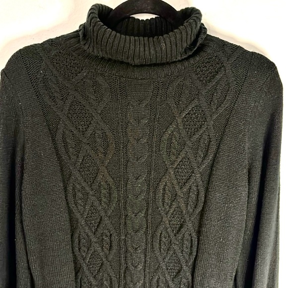 Fortune & Ivy Cable Knit Sweater Dress Size Large Black Turtleneck Pullover - Picture 3 of 10